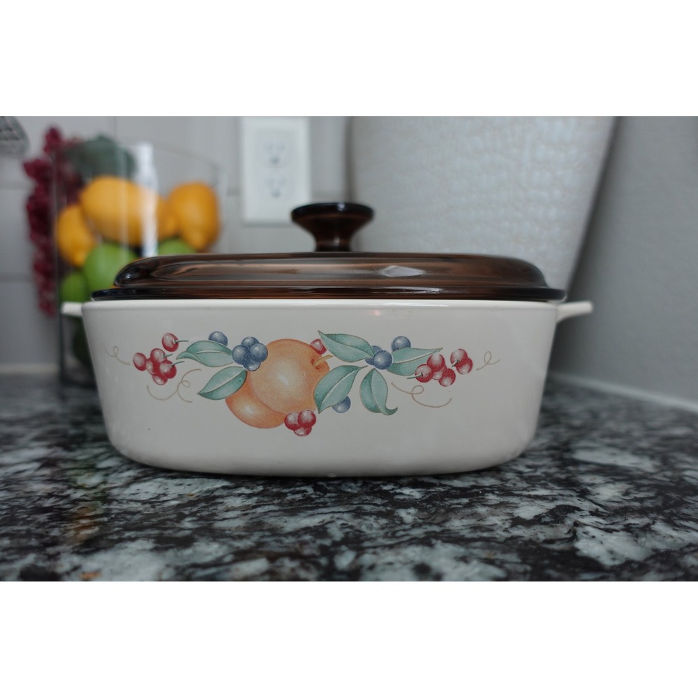 Vintage Corning Ware Casserole Dish 2 Liter Peach Orchard A-2-B‎ with Lid